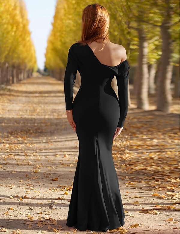 YMDUCH Women's Sexy Elegant Long Sleeve Off Shoulder Bodycon Long Evening Formal Dress - Image 2