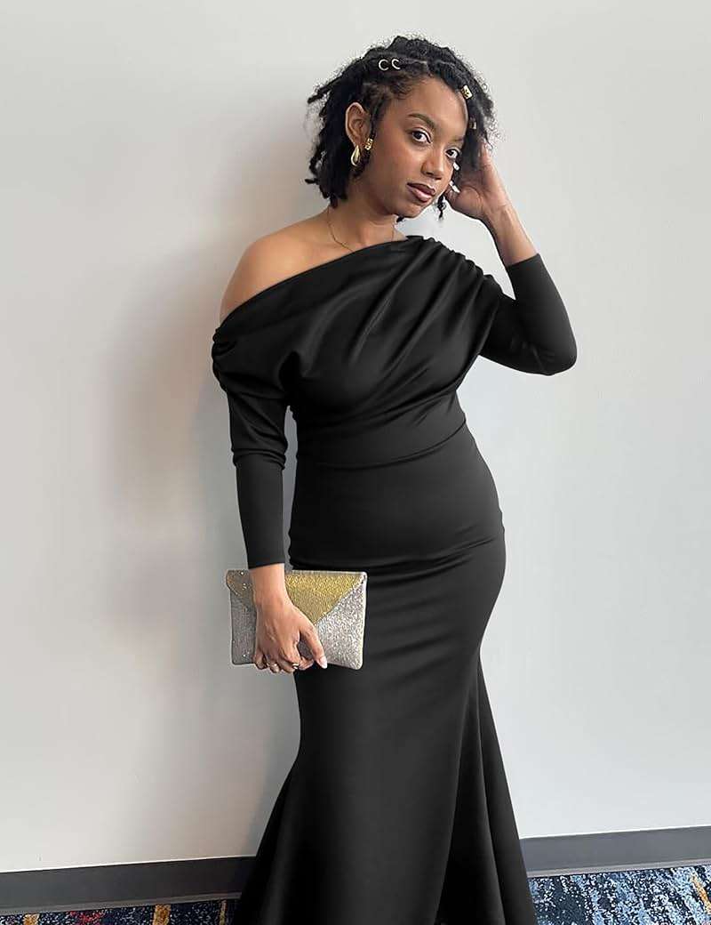 YMDUCH Women's Sexy Elegant Long Sleeve Off Shoulder Bodycon Long Evening Formal Dress - Image 9