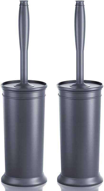 Toilet Brush and Holder 2 Pack, Toilet Bowl Brush with Extra Long Handle, Toilet Scrubber and Covered Holder, Toilet Brushes for Bathroom-Space Saving, Covered Brush, Durable, Deep Cleaning(Grey) - Image 1