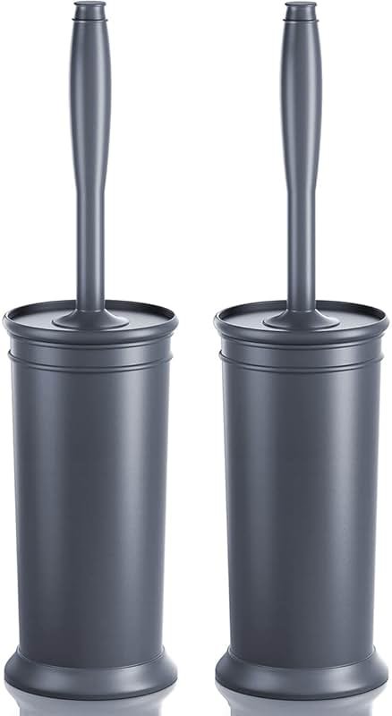 Toilet Brush and Holder 2 Pack, Toilet Bowl Brush with Extra Long Handle, Toilet Scrubber and Covered Holder, Toilet Brushes for Bathroom-Space Saving, Covered Brush, Durable, Deep Cleaning(Grey) - Product Image