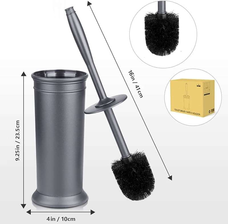Toilet Brush and Holder 2 Pack, Toilet Bowl Brush with Extra Long Handle, Toilet Scrubber and Covered Holder, Toilet Brushes for Bathroom-Space Saving, Covered Brush, Durable, Deep Cleaning(Grey) - Image 2