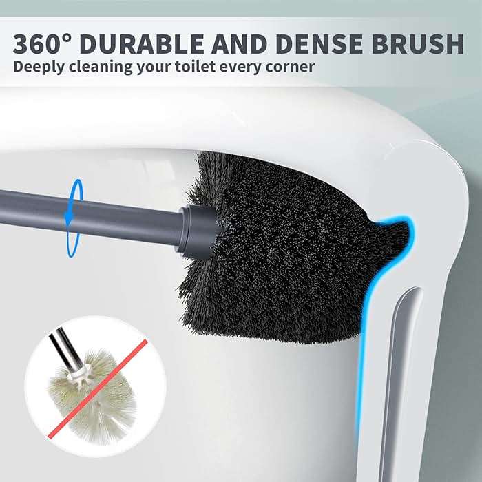Toilet Brush and Holder 2 Pack, Toilet Bowl Brush with Extra Long Handle, Toilet Scrubber and Covered Holder, Toilet Brushes for Bathroom-Space Saving, Covered Brush, Durable, Deep Cleaning(Grey) - Image 3
