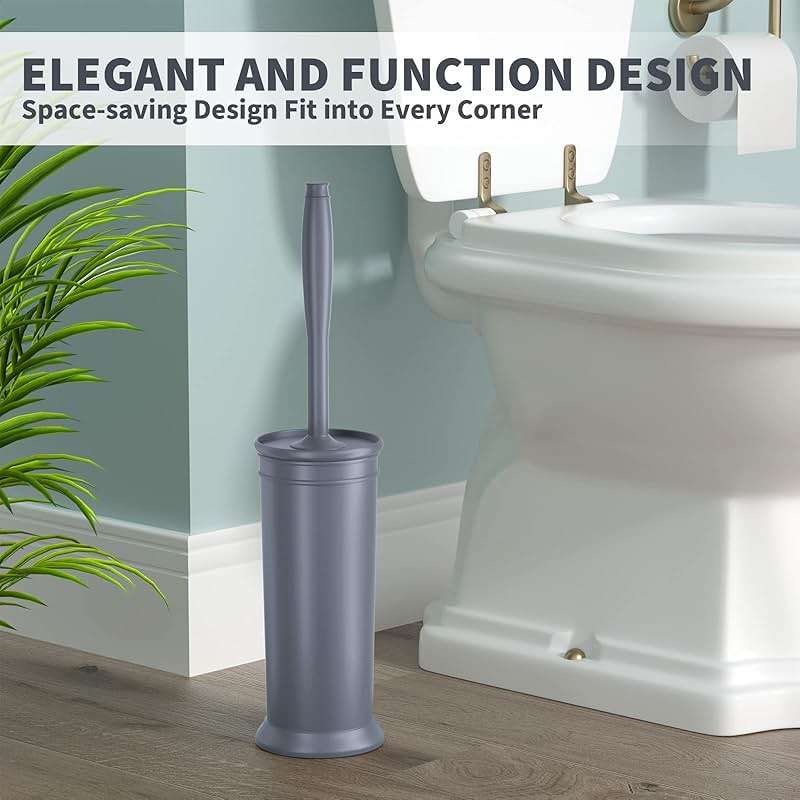 Toilet Brush and Holder 2 Pack, Toilet Bowl Brush with Extra Long Handle, Toilet Scrubber and Covered Holder, Toilet Brushes for Bathroom-Space Saving, Covered Brush, Durable, Deep Cleaning(Grey) - Image 7