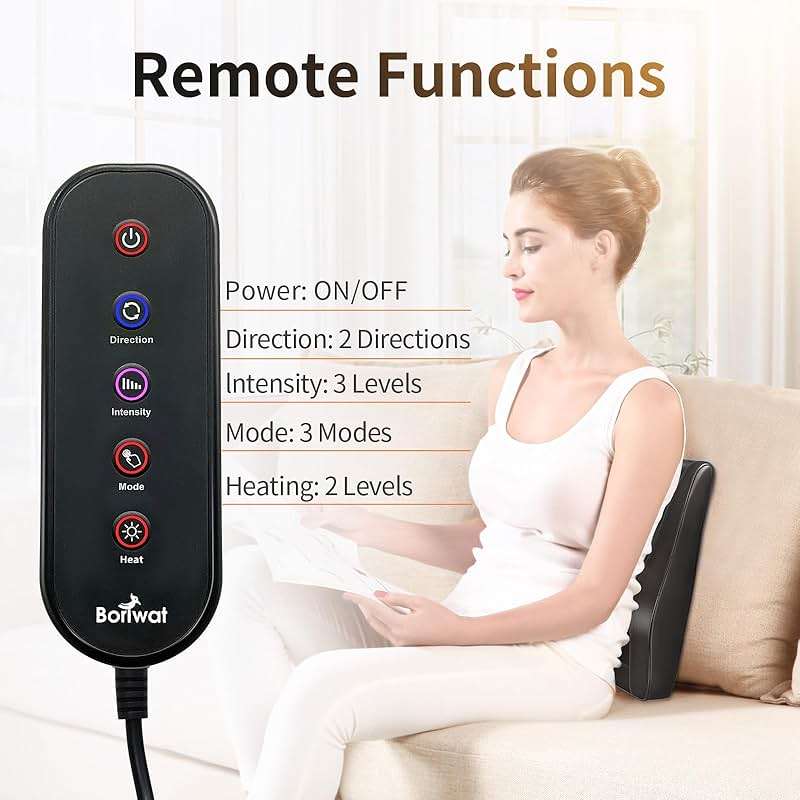 Boriwat Back Massager with Heat, 3D Kneading Massage Pillow for Back, Neck, Shoulder, Leg Pain Relief Deep Tissue, Gifts for Women Men Mom Dad - Image 5