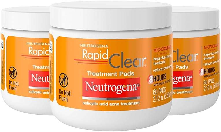 Neutrogena Rapid Clear Maximum Strength Acne Face Pads with 2% Salicylic Acid Acne Medication to Help Fight Breakouts, Oil-Free Facial Cleansing Pads for Acne-Prone Skin, 3 Pack - Image 1
