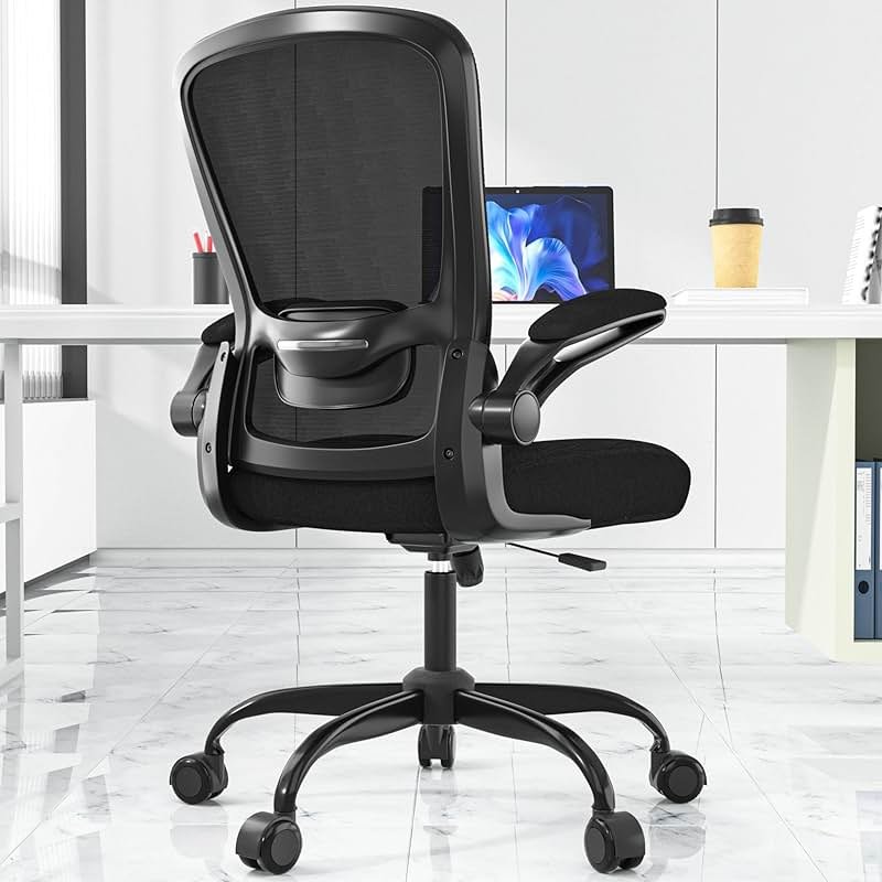 Mimoglad Ergonomic Office Chair - Desk Chair with Flip-up Armrests & 135° Recline, Adjustable Lumbar Support - Space-Saving Task Chair for Business/Team Office & Home (Black, 350lbs) - Product Image