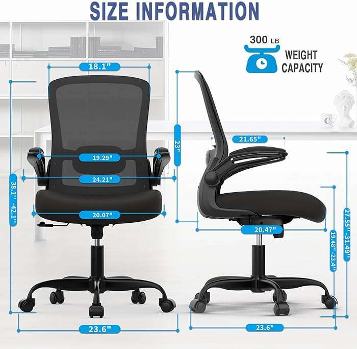 Mimoglad Ergonomic Office Chair - Desk Chair with Flip-up Armrests & 135° Recline, Adjustable Lumbar Support - Space-Saving Task Chair for Business/Team Office & Home (Black, 350lbs) - Image 2