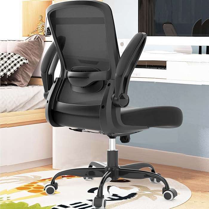 Mimoglad Ergonomic Office Chair - Desk Chair with Flip-up Armrests & 135° Recline, Adjustable Lumbar Support - Space-Saving Task Chair for Business/Team Office & Home (Black, 350lbs) - Image 3