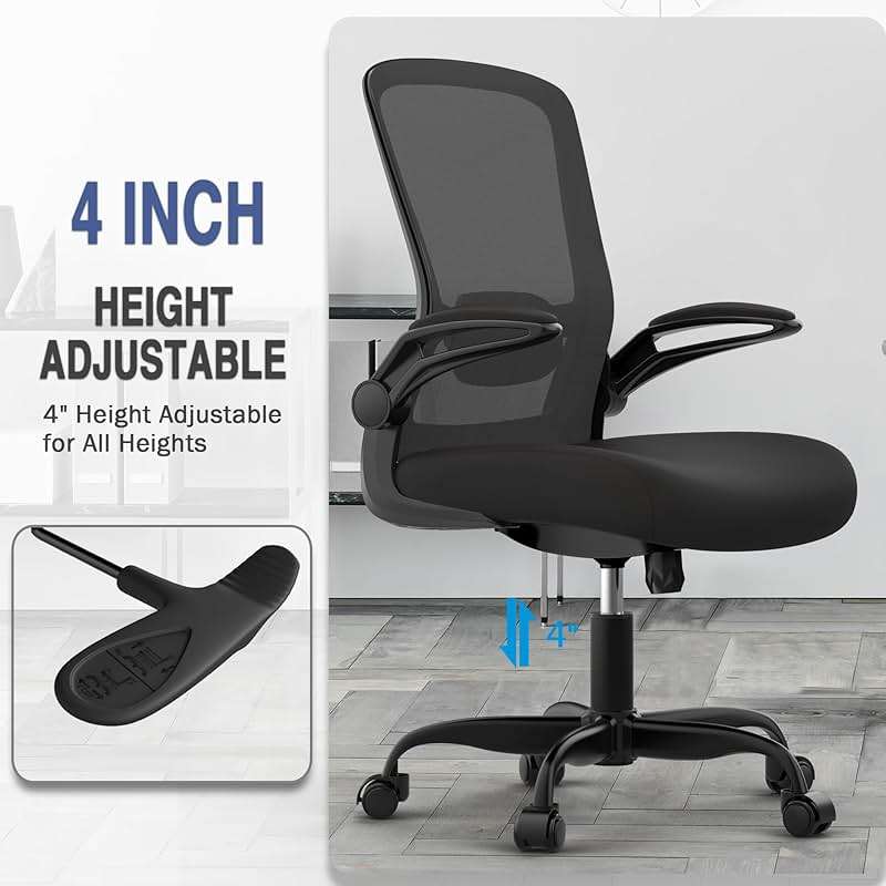 Mimoglad Ergonomic Office Chair - Desk Chair with Flip-up Armrests & 135° Recline, Adjustable Lumbar Support - Space-Saving Task Chair for Business/Team Office & Home (Black, 350lbs) - Image 5