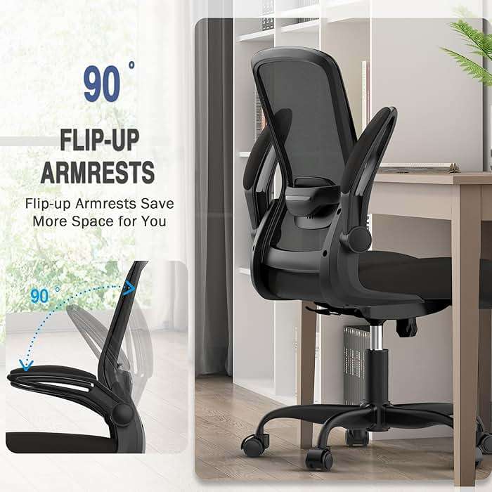 Mimoglad Ergonomic Office Chair - Desk Chair with Flip-up Armrests & 135° Recline, Adjustable Lumbar Support - Space-Saving Task Chair for Business/Team Office & Home (Black, 350lbs) - Image 7