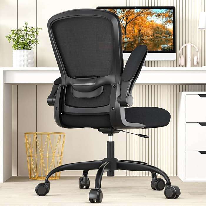Mimoglad Ergonomic Office Chair - Desk Chair with Flip-up Armrests & 135° Recline, Adjustable Lumbar Support - Space-Saving Task Chair for Business/Team Office & Home (Black, 350lbs) - Image 9