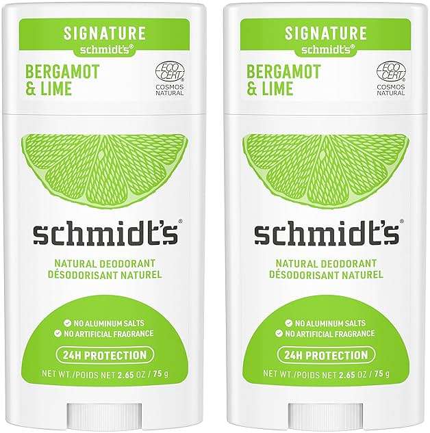 Schmidt's Aluminum Free Natural Deodorant Bergamot & Lime 2 count For Women and Men, with 24 Hour Odor Protection, Certified Cruelty Free, Vegan Deodorant, 2.65 oz - Image 1