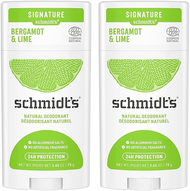 Schmidt's Aluminum Free Natural Deodorant Bergamot & Lime 2 count For Women and Men, with 24 Hour Odor Protection, Certified Cruelty Free, Vegan Deodorant, 2.65 oz - Product Image