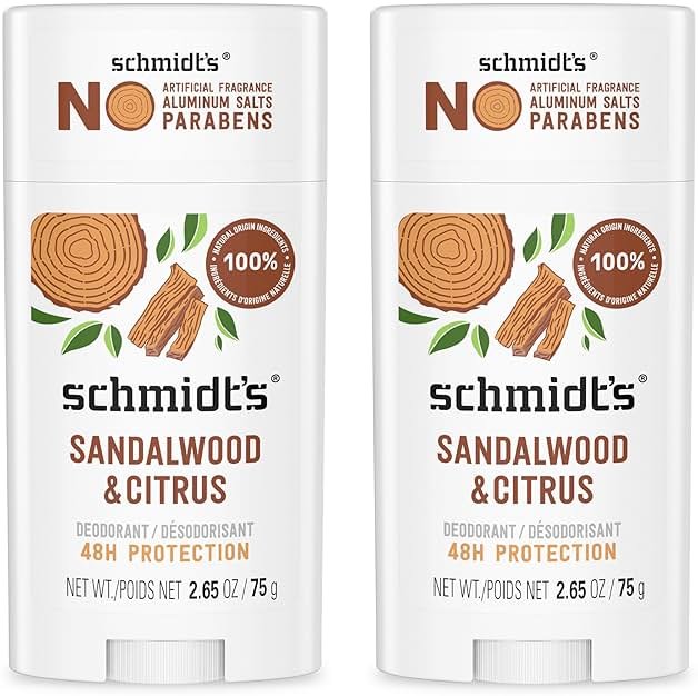 Schmidt's Aluminum-Free Vegan Deodorant Sandalwood & Citrus 2 Count for Women and Men, with 24 Hour Odor Protection, Natural Ingredients, Cruelty-Free, 2.65 oz - Product Image