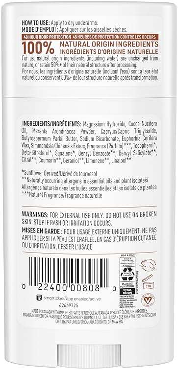 Schmidt's Aluminum-Free Vegan Deodorant Sandalwood & Citrus 2 Count for Women and Men, with 24 Hour Odor Protection, Natural Ingredients, Cruelty-Free, 2.65 oz - Image 2