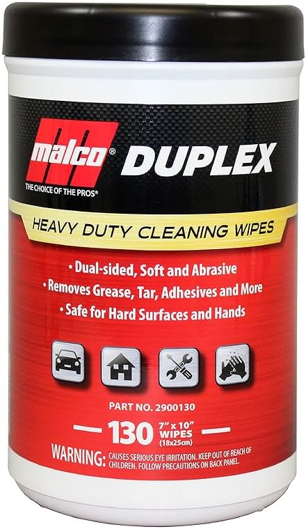 Malco Duplex Heavy Duty Cleaning Wipes for Home and Auto - Dual Sided Textured, Wet Wipe/Removes Grease, Tar, Paint, Oil, Dirt/No Residue/Safe for Hands/Made in USA (130 Wipes) - Product Image