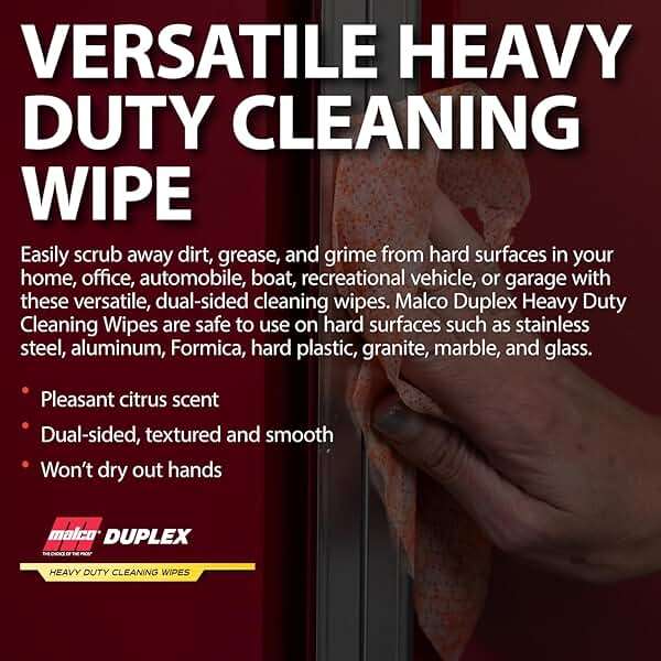 Malco Duplex Heavy Duty Cleaning Wipes for Home and Auto - Dual Sided Textured, Wet Wipe/Removes Grease, Tar, Paint, Oil, Dirt/No Residue/Safe for Hands/Made in USA (130 Wipes) - Image 6
