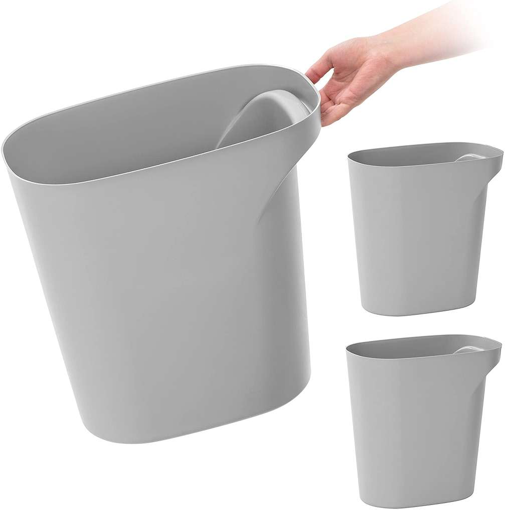 IRIS USA Small Trash Can Wastebasket with Handle, 6 Gallon / 24 Quart, 3-Pack, for Bathroom, Office, Bedroom, Under Sink, Kitchen, Garbage - Gray - Image 1