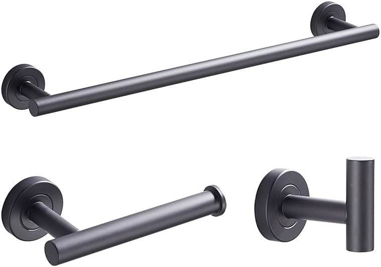 Bathroom Hardware Set 3 Pieces, 12Inch Towel Bar, Toilet Paper Holder, Hook, Stainless Steel Wall Mounted Hardware Accessories Set(Matt Black) - Product Image