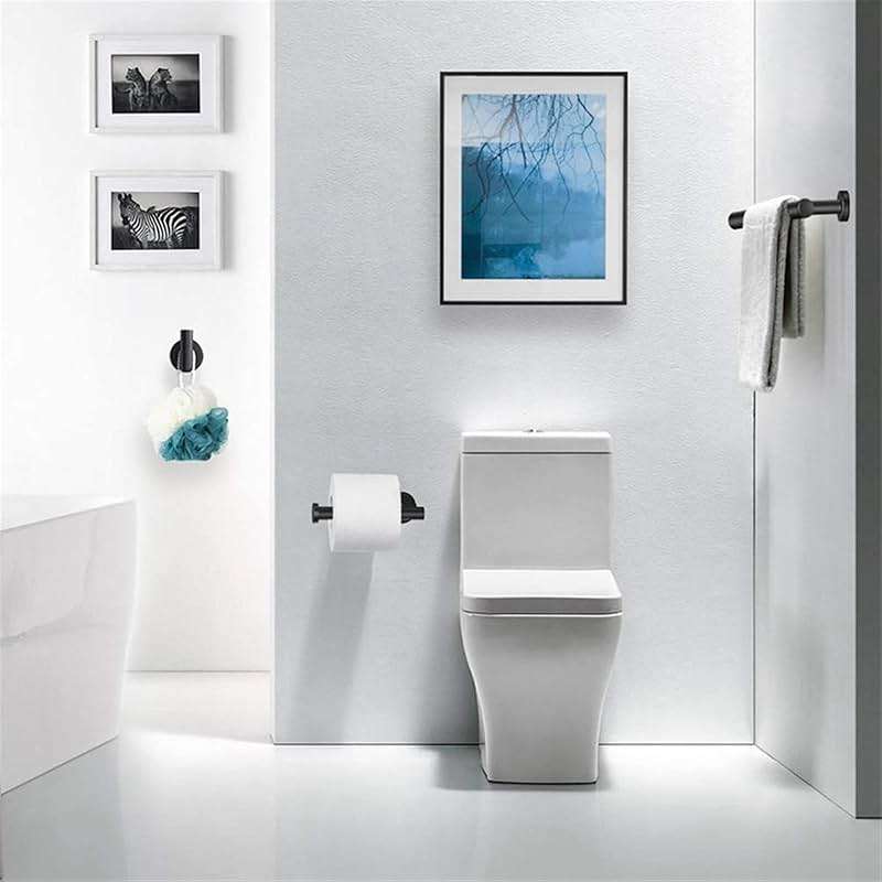 Bathroom Hardware Set 3 Pieces, 12Inch Towel Bar, Toilet Paper Holder, Hook, Stainless Steel Wall Mounted Hardware Accessories Set(Matt Black) - Image 3