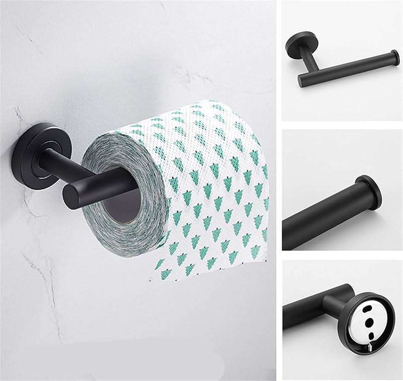 Bathroom Hardware Set 3 Pieces, 12Inch Towel Bar, Toilet Paper Holder, Hook, Stainless Steel Wall Mounted Hardware Accessories Set(Matt Black) - Image 4