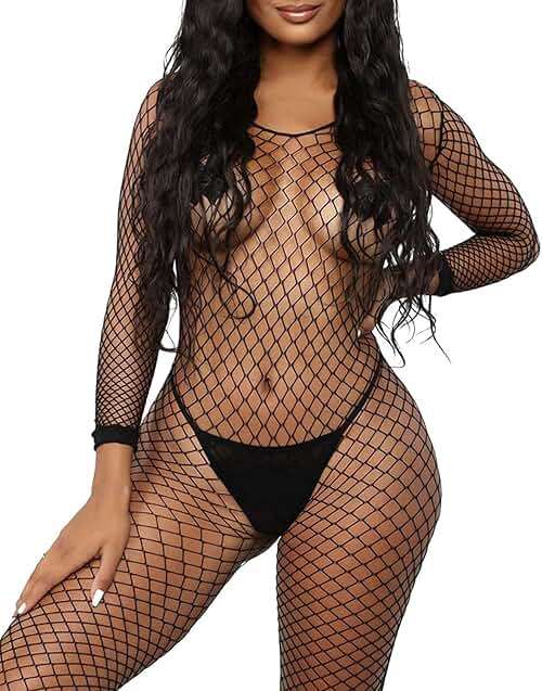 Walang Lip Women's Sexy Mesh BodyStocking Fishnet Lingerie Long Sleeve Bodysuits One Piece Jumpsuit Underwear Nightwear - Image 2