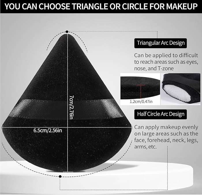 Pimoys 6 Pcs Powder Puff, Face Soft Triangle Makeup Puff Velour Makeup Sponge for Loose Powder (Black) - Image 2
