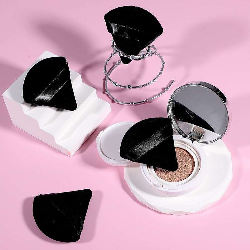 Pimoys 6 Pcs Powder Puff, Face Soft Triangle Makeup Puff Velour Makeup Sponge for Loose Powder (Black) - Image 5