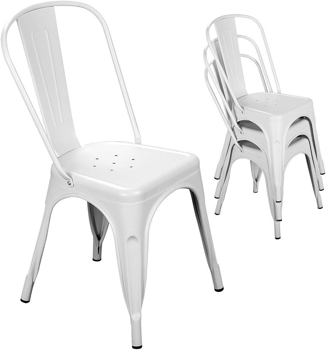 Nazhura Metal Dining Chair Farmhouse Tolix Style for Kitchen Dining Room Café Restaurant Bistro Patio, 18 Inch, Stackable, Waterproof Indoor/Outdoor (Sets of 4) (White) - Product Image