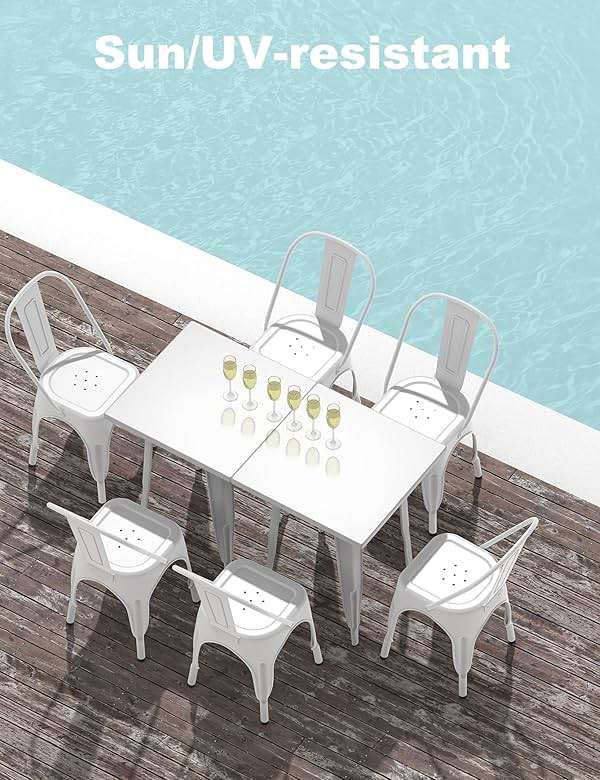 Nazhura Metal Dining Chair Farmhouse Tolix Style for Kitchen Dining Room Café Restaurant Bistro Patio, 18 Inch, Stackable, Waterproof Indoor/Outdoor (Sets of 4) (White) - Image 6