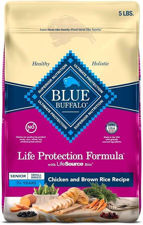 Blue Buffalo Life Protection Formula Small Breed Senior Dry Dog Food, Supports Joint Health and Immunity, Made with Natural Ingredients, Chicken & Brown Rice Recipe, 5-lb Bag - Image 1