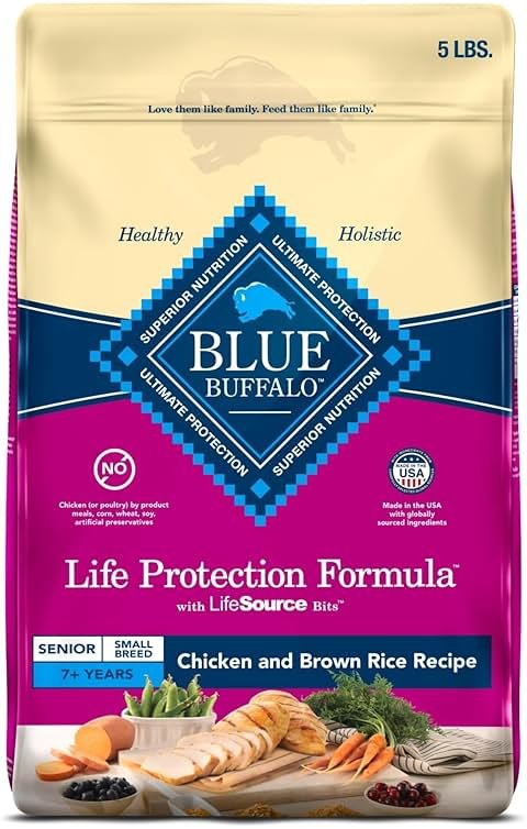 Blue Buffalo Life Protection Formula Small Breed Senior Dry Dog Food, Supports Joint Health and Immunity, Made with Natural Ingredients, Chicken & Brown Rice Recipe, 5-lb Bag - Product Image