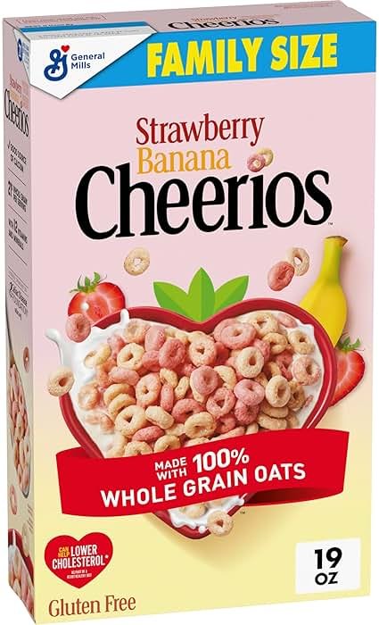 Strawberry Banana Cheerios, Heart Healthy Gluten Free Breakfast Cereal, Made with Whole Grain Oats, Family Size, 19 oz - Product Image