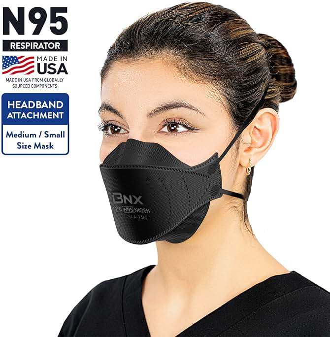 BNX N95 Mask NIOSH Certified MADE IN USA Particulate Respirator Protective Face Mask, Tri-Fold Cup/Fish Style, (20-Pack, Approval Number TC-84A-9362 / Model F95B) Black - Image 2