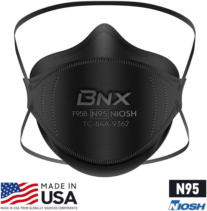 BNX N95 Mask NIOSH Certified MADE IN USA Particulate Respirator Protective Face Mask, Tri-Fold Cup/Fish Style, (20-Pack, Approval Number TC-84A-9362 / Model F95B) Black - Image 6