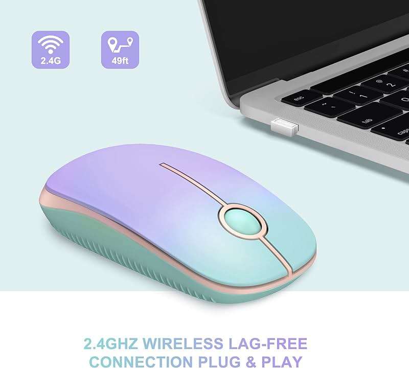 Unipows Wireless Mouse - 2.4G Slim Portable Computer Mouse with Nano Receiver, Less Noise Mobile Optical Mice for Notebook, PC, Laptop, Desktop (Gradient Mint Green) - Image 2