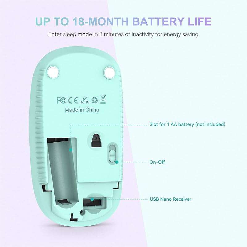 Unipows Wireless Mouse - 2.4G Slim Portable Computer Mouse with Nano Receiver, Less Noise Mobile Optical Mice for Notebook, PC, Laptop, Desktop (Gradient Mint Green) - Image 3