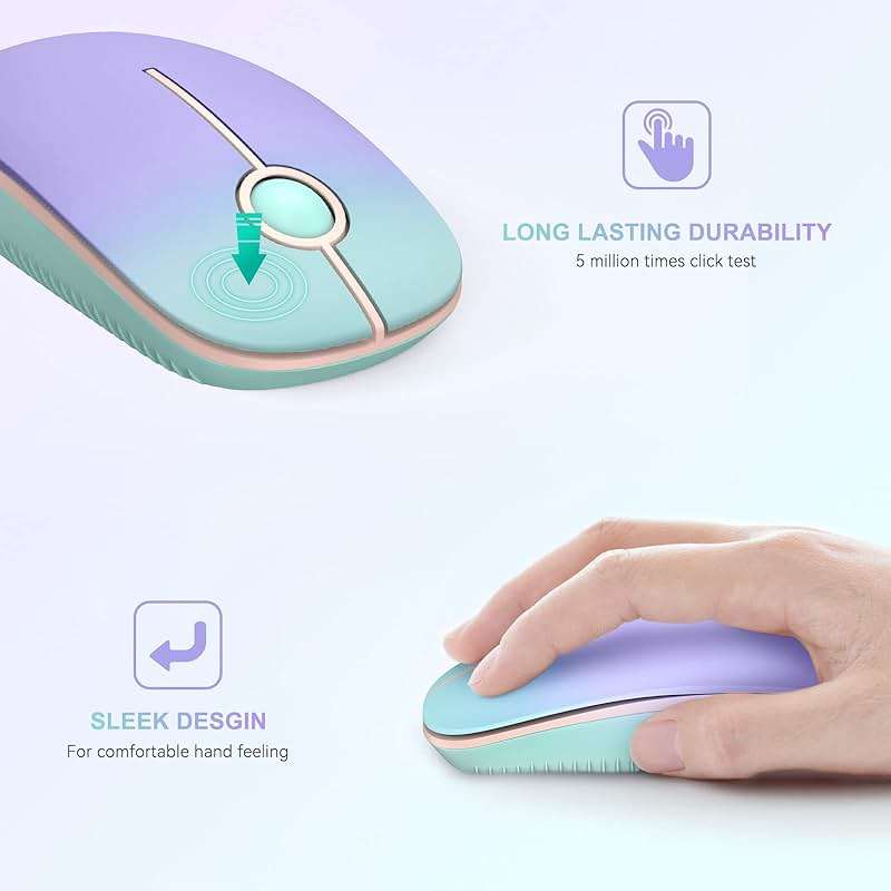 Unipows Wireless Mouse - 2.4G Slim Portable Computer Mouse with Nano Receiver, Less Noise Mobile Optical Mice for Notebook, PC, Laptop, Desktop (Gradient Mint Green) - Image 5