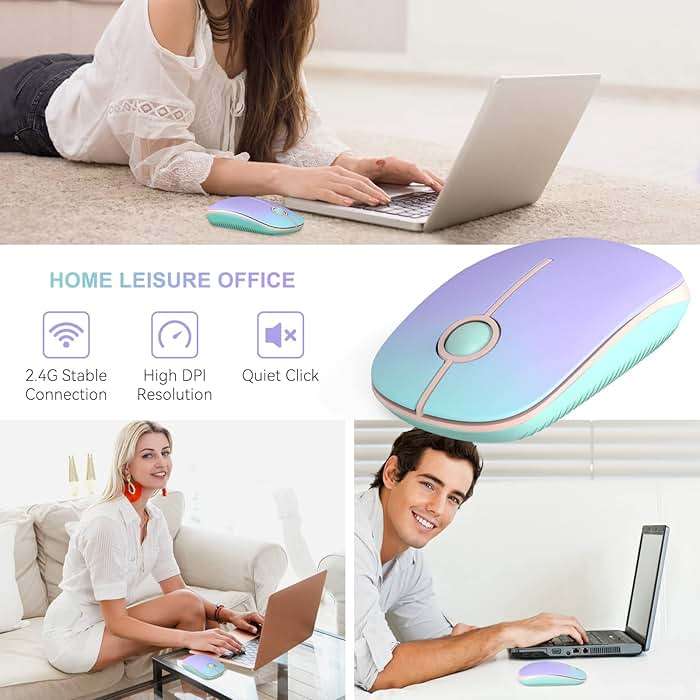 Unipows Wireless Mouse - 2.4G Slim Portable Computer Mouse with Nano Receiver, Less Noise Mobile Optical Mice for Notebook, PC, Laptop, Desktop (Gradient Mint Green) - Image 7