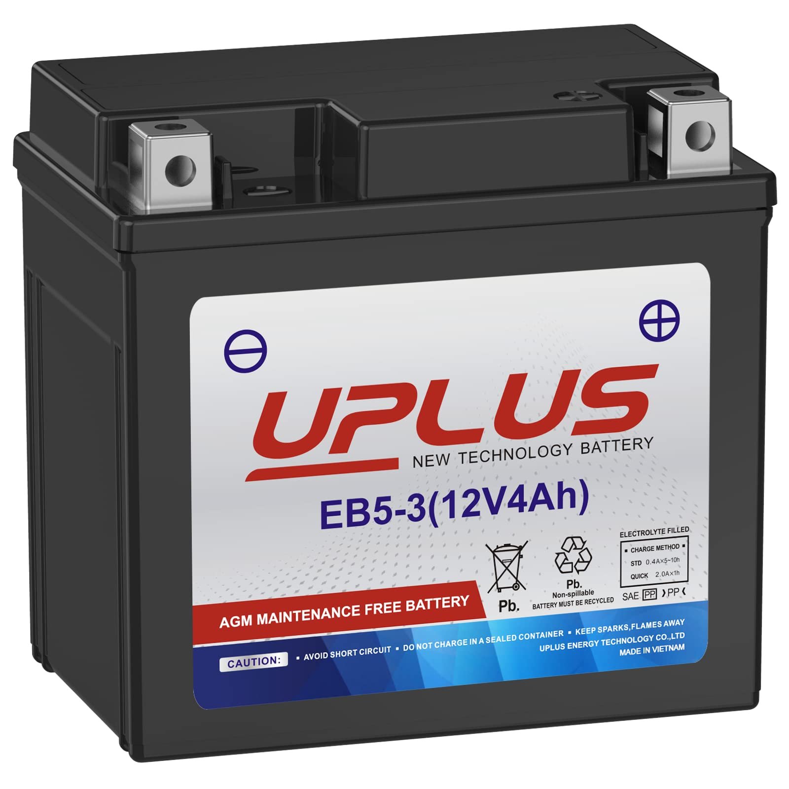 UPLUS YTX5L-BS ATV Motorcycle Battery, EB5-3 Maintenance Free 12V 4Ah SLA Batteries Scooter AGM Battery, Replacement for GTX5L-BS, ETX5L-BS, CTX5L-BS, BTX5L-BS, PTX5L-BS, AGM12-5, YTZ5S-BS - Product Image