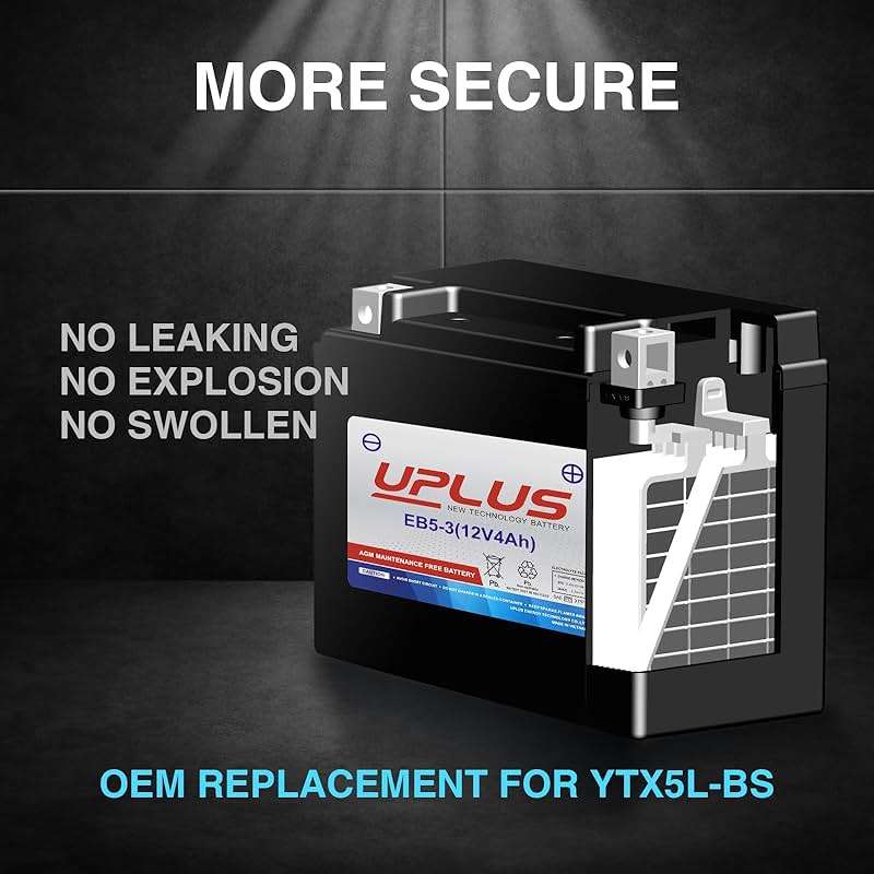UPLUS YTX5L-BS ATV Motorcycle Battery, EB5-3 Maintenance Free 12V 4Ah SLA Batteries Scooter AGM Battery, Replacement for GTX5L-BS, ETX5L-BS, CTX5L-BS, BTX5L-BS, PTX5L-BS, AGM12-5, YTZ5S-BS - Image 5