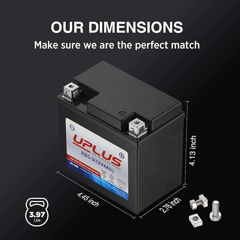 UPLUS YTX5L-BS ATV Motorcycle Battery, EB5-3 Maintenance Free 12V 4Ah SLA Batteries Scooter AGM Battery, Replacement for GTX5L-BS, ETX5L-BS, CTX5L-BS, BTX5L-BS, PTX5L-BS, AGM12-5, YTZ5S-BS - Image 6