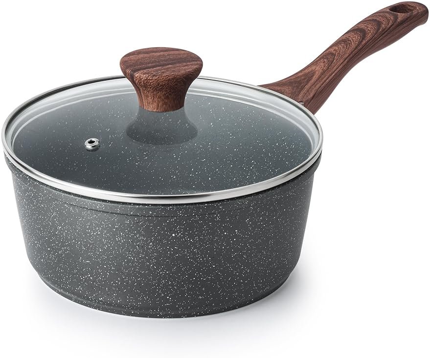 SENSARTE Nonstick Saucepan with Lid, 1.5 Quarts Small Pot with Swiss Granite Coating, Stay-cool Handle, Multipurpose Handy Sauce Pot Small Kitchen Cooking Pot, Induction Comptable, PFOA Free - Product Image