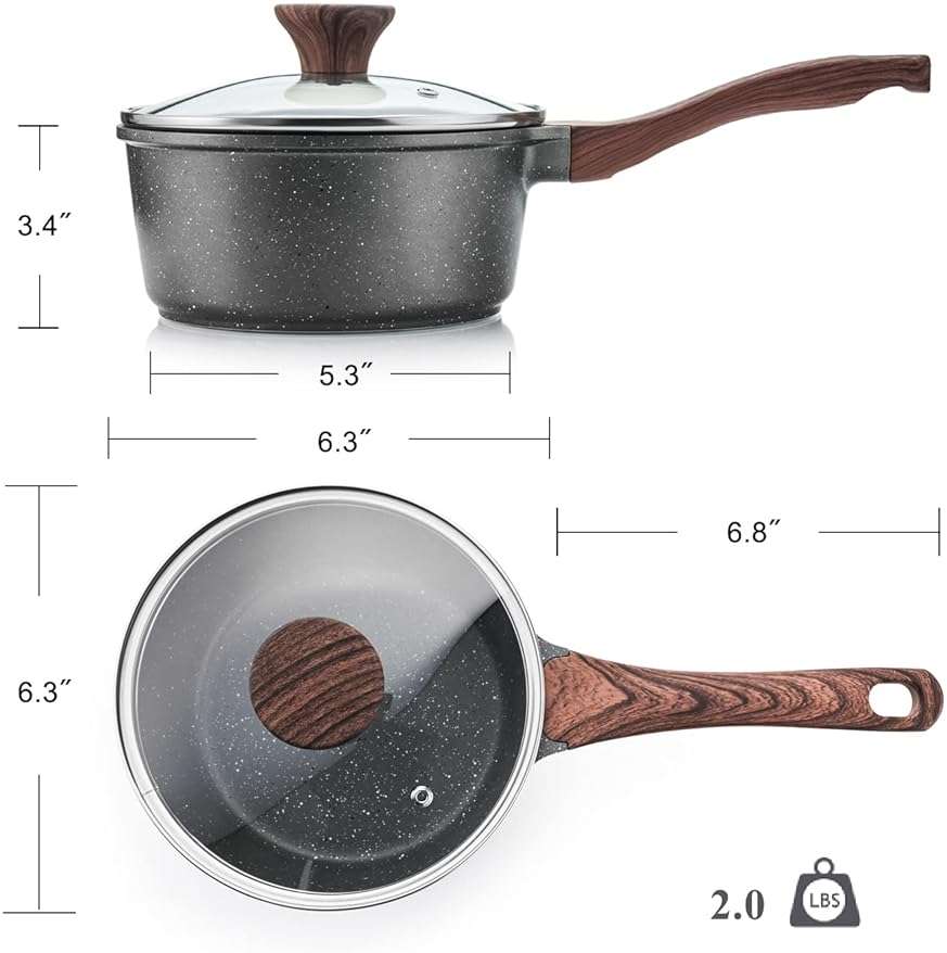 SENSARTE Nonstick Saucepan with Lid, 1.5 Quarts Small Pot with Swiss Granite Coating, Stay-cool Handle, Multipurpose Handy Sauce Pot Small Kitchen Cooking Pot, Induction Comptable, PFOA Free - Image 2