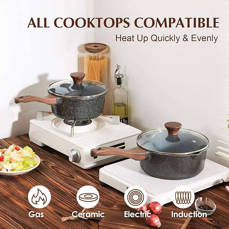 SENSARTE Nonstick Saucepan with Lid, 1.5 Quarts Small Pot with Swiss Granite Coating, Stay-cool Handle, Multipurpose Handy Sauce Pot Small Kitchen Cooking Pot, Induction Comptable, PFOA Free - Image 3