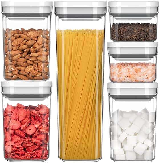 MR.SIGA 6 Piece Airtight Food Storage Container Set, BPA Free Kitchen Pantry Organization Canisters, One-handed Kitchen Storage Containers for Cereal, Spaghetti, Pasta, White - Image 1