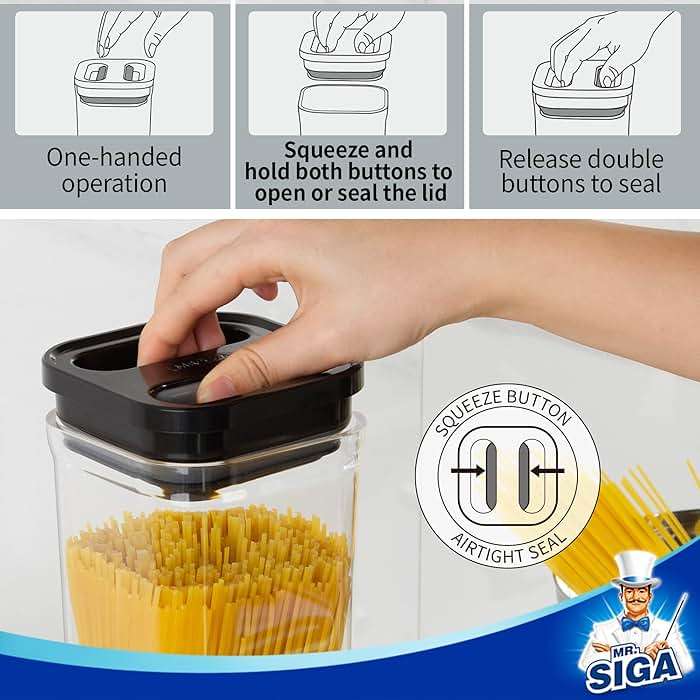 MR.SIGA 6 Piece Airtight Food Storage Container Set, BPA Free Kitchen Pantry Organization Canisters, One-handed Kitchen Storage Containers for Cereal, Spaghetti, Pasta, White - Image 4