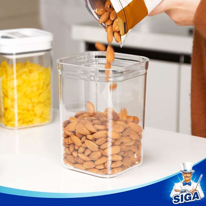 MR.SIGA 6 Piece Airtight Food Storage Container Set, BPA Free Kitchen Pantry Organization Canisters, One-handed Kitchen Storage Containers for Cereal, Spaghetti, Pasta, White - Image 5