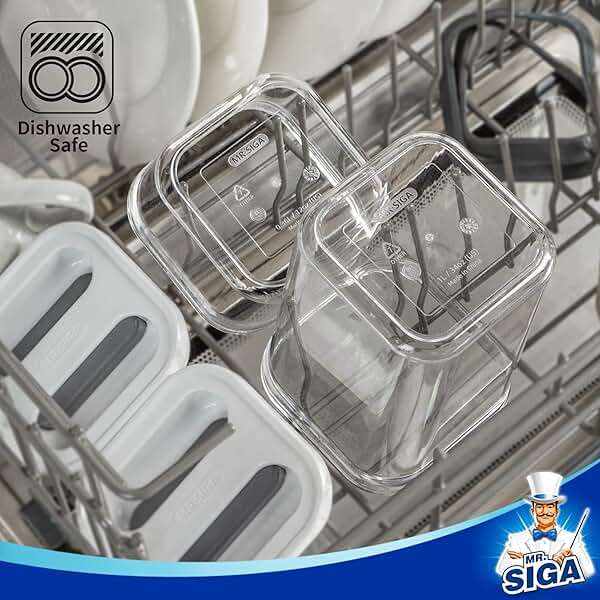 MR.SIGA 6 Piece Airtight Food Storage Container Set, BPA Free Kitchen Pantry Organization Canisters, One-handed Kitchen Storage Containers for Cereal, Spaghetti, Pasta, White - Image 6