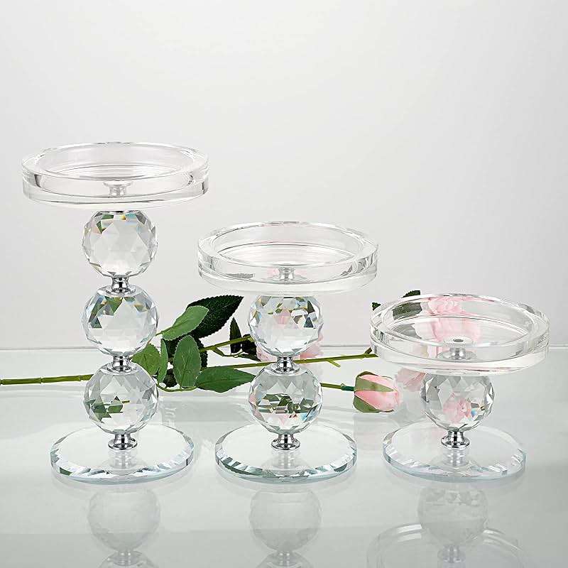 OwnMy Set of 3 Crystal Glass Pillar Candlestick Holders Clear Pillar Candle Holders Sets, Tealight Votive Candle Stands Modern Candle Centerpiece for Living Room Wedding Decor - Image 4